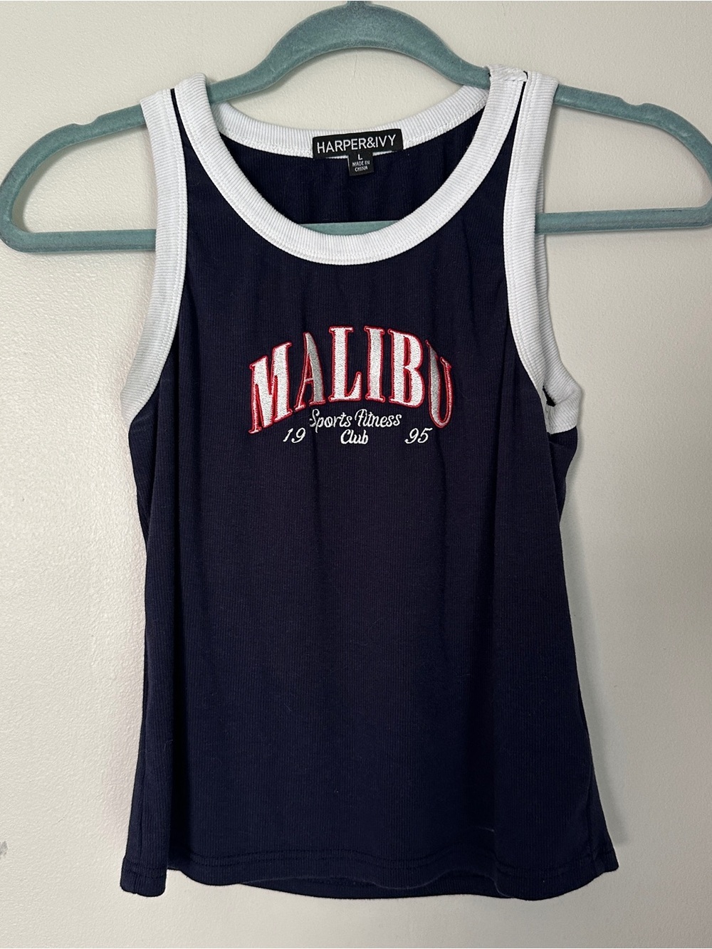Harper&IvY Navy Tank with White Trim and Red Malibu Embroidery